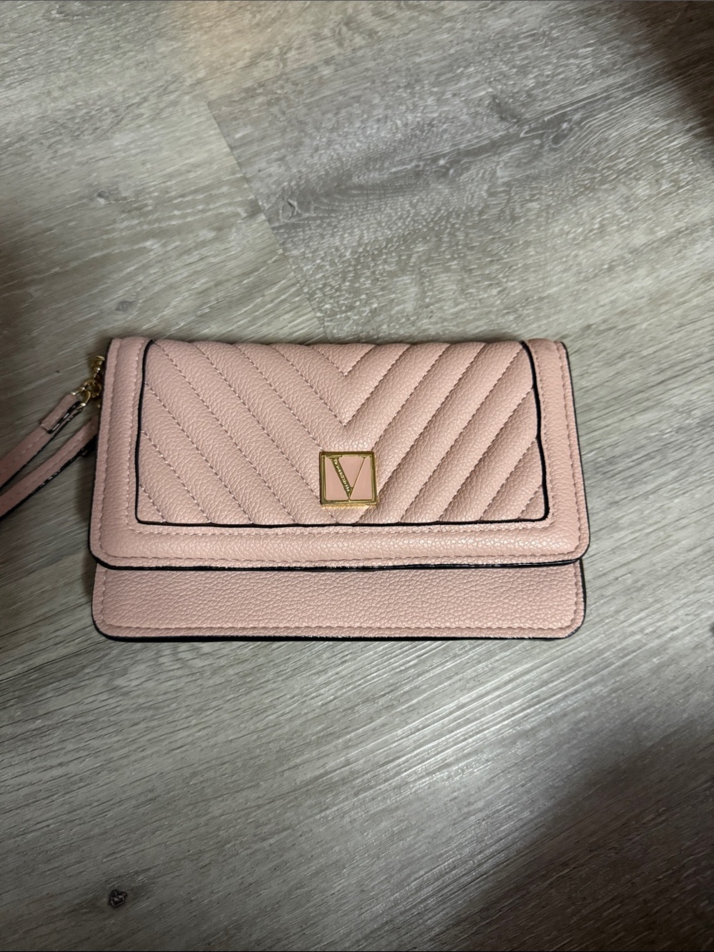 Victoria's Secret Blush Quilted Wristlet Clutch with Gold V Accent